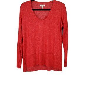 💥064 Per se Long Sleeve V Neck Knit Red And White Sweater